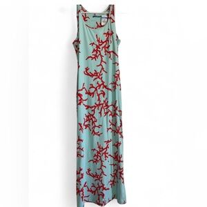 J. McLaughlin Red Coral on Blue Maxi Dress
